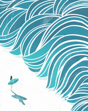 Surfer Woman Looking at Waves